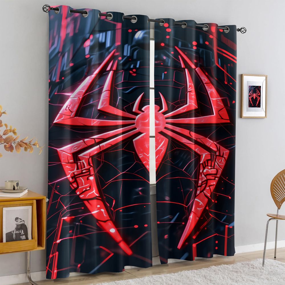 Office Tech Decor - 스파이더 프린트 커튼 미래지향적 테크 블랙