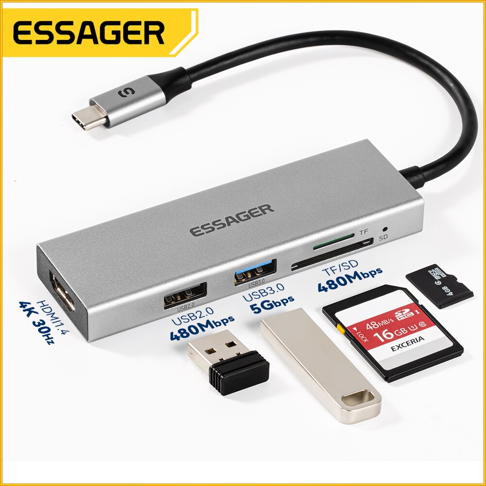 Essager 5 in 1 USB C 허브 HDMI-4 - Docking Station Usb C 리뷰 및 가격