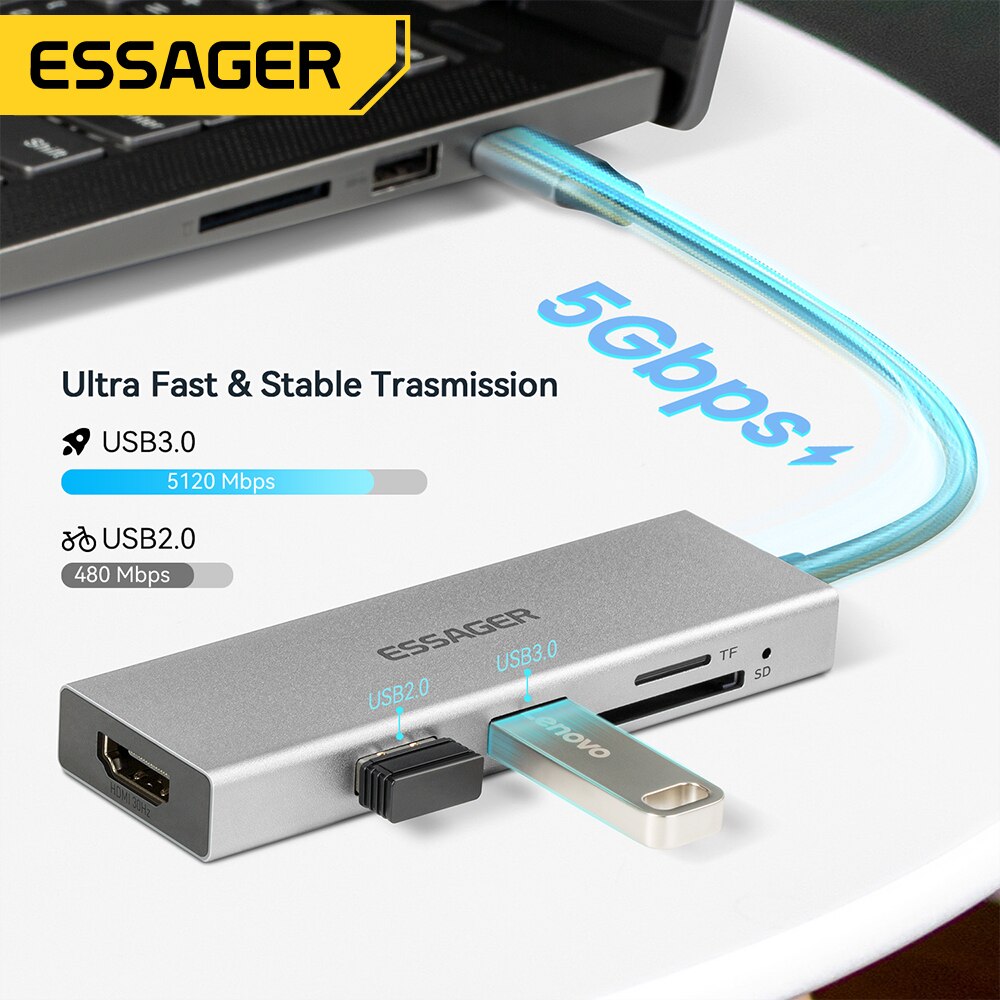Essager 5 in 1 USB C 허브 HDMI-4 - Docking Station Usb C 리뷰 및 가격