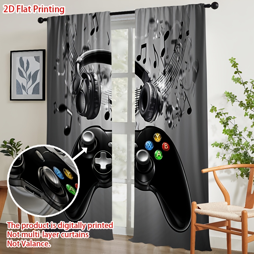 2pcs 게임 컨트롤러 커튼 헤드폰 음악 노트 프린트  - Office Tech Decor 리뷰 및 가격