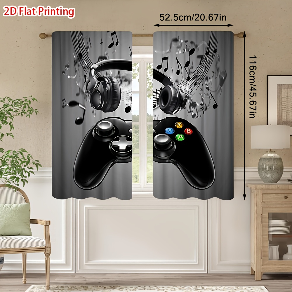 2pcs 게임 컨트롤러 커튼 헤드폰 음악 노트 프린트  - Office Tech Decor 리뷰 및 가격