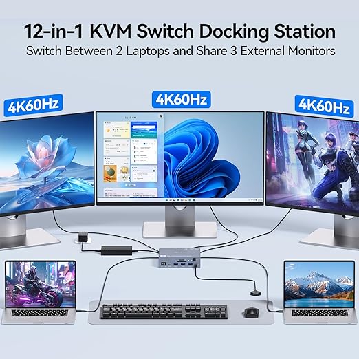 USB C KVM 스위치 3개 모니터 2대 노트북 4K - Docking Station Usb C 리뷰 및 가격